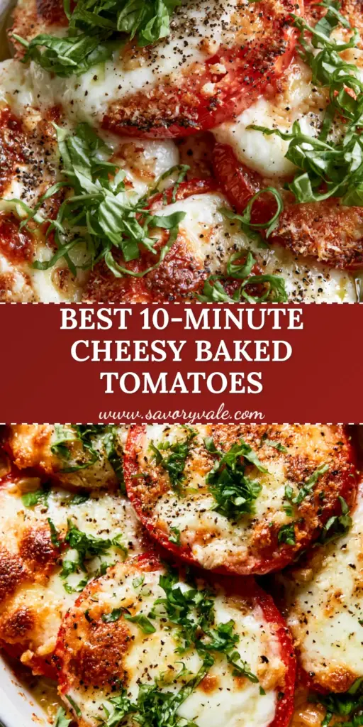 A rustic white ceramic dish filled with Baked tomatoes with cheese, featuring golden parmesan crusts and fresh basil chiffonade.