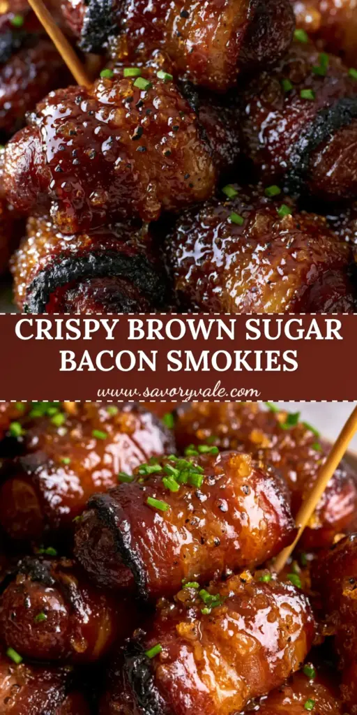 A close-up pile of sticky bacon wrapped little smokies with a bourbon glaze and fresh chives on a platter. (bacon wrapped little smokies)