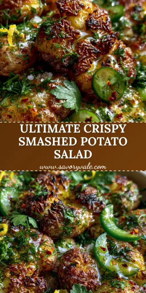 Smashed Potato Salad with Crispy Gold Potatoes and Lemon-Herb Vinaigrette 3 A gourmet smashed potato salad featuring crispy roasted gold potatoes, sliced Persian cucumbers, and fresh dill in a cream ceramic bowl. (smashed potato salad)
