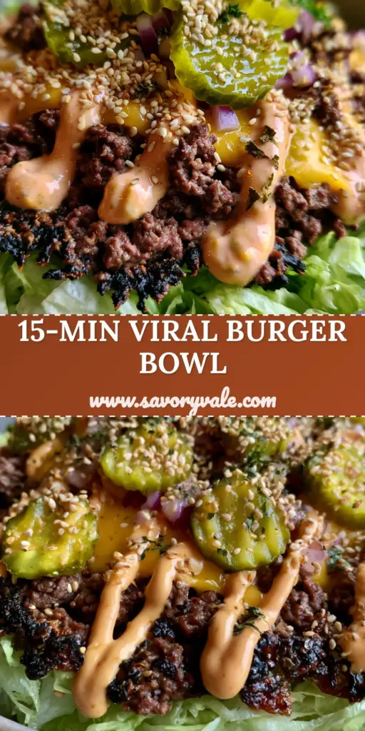 Smash Burger Bowl Recipe with Crispy Charred Beef and Secret Sauce 4 A close-up handheld shot of a smash burger bowl with seared beef, melted cheese, and orange sauce on shredded lettuce. (smash burger bowl)