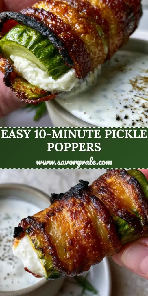 Pickle Poppers: The Ultimate Crispy Bacon-Wrapped Appetizer 4 A close-up shot of crispy bacon-wrapped pickle poppers served with ranch dip and fresh dill garnish on a white ceramic plate. (pickle poppers)